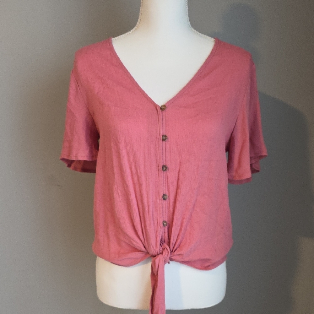 Blue Rain Buttoned Tie-Front Top Size XS